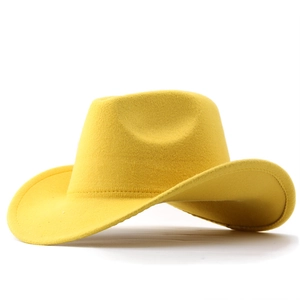 Classic bright yellow western cowboy hat in wool felt style with a wide brim and dented crown