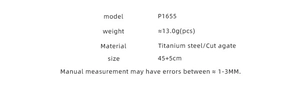 Detailed technical specs for P1655 natural stone necklace with steel and agate data