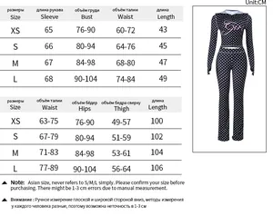 Detailed size chart in centimeters for the polka dot hoodie and pants two-piece set