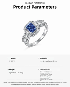 Detail view of S925 sterling silver ring with blue zircon in ice flower cut design