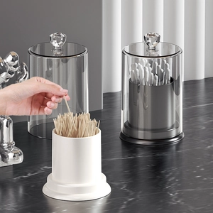 Transparent acrylic storage box for cotton swabs and toothpicks with diamond-cut lid