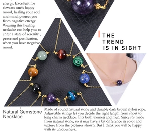 Detailed grid showing varied natural 16mm crystal pendants like Tiger Eye and Amethyst