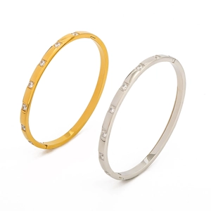 Minimalist 18K gold and silver stainless steel bangles with round zircon stones