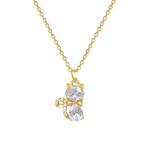 Collier avec pendentif chat doré de luxe serti de cristaux de zircon pour femmes