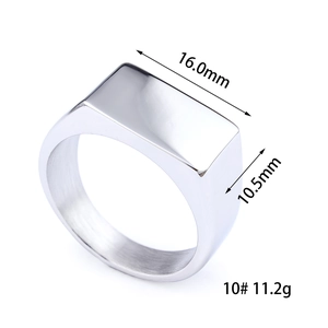 Detail showing dimensions of silver stainless steel ring with 16mm width and 11.2g weight