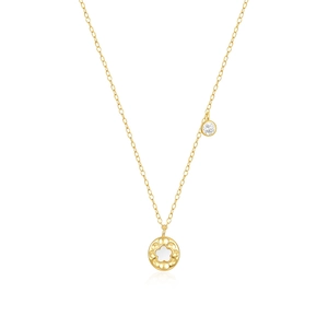 925 Sterling silver gold flower necklace with white shell pendant and small zircon stone