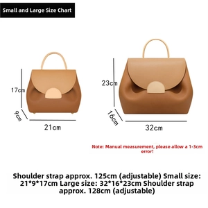 Size guide for Polene leather bag showing dimensions for small and large models