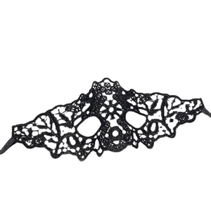 Elegant black lace masquerade eye mask with intricate cutout patterns for parties