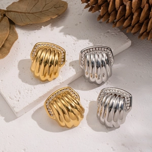 Luxe shell shaped rhinestone earrings in gold and silver finish for women accessories