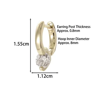 Coffee gold hoop earring with clear zircon inlay and dimensional measurements