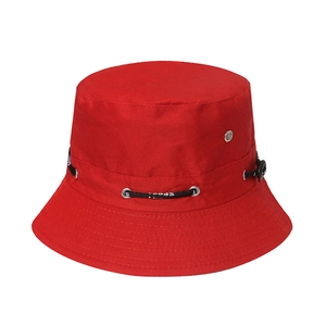 Red breathable outdoor sun hat bucket cap with metal eyelets and drawstring