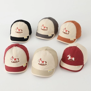 Kids color-block cotton baseball caps with pony embroidery in six assorted colors