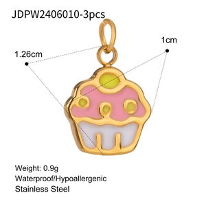Detailed view of a small colorful cupcake pendant in stainless steel with measurements