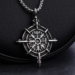 Men Vintage Viking Compass Pendant Necklace Stainless Steel Retro Rune Vegvisir Round Punk Jewelry