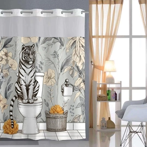 Waterproof Polyester Shower Curtain Hookless Large Rings With Detachable Liner Creative Animal Print Bathroom Decor