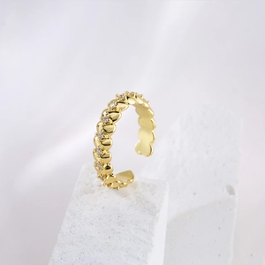 18K gold plated adjustable ring featuring heart-shaped zircon accents on a stone