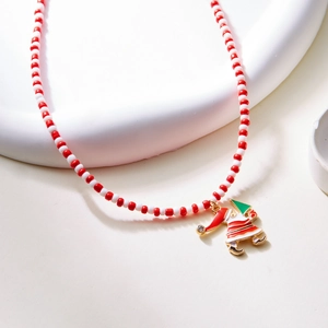 Handmade beaded Christmas necklace with Santa Claus pendant and rhinestones for women