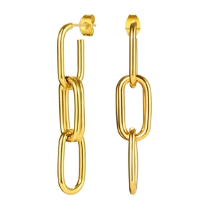 Elegant gold titanium steel interlocking chain link earrings for women minimalist style
