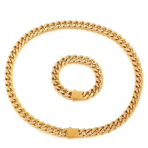 Collier À Maillons Cubains En Acier Inoxydable Bijoux Mode Streetwear Punk Hip Hop Pour Hommes Bracelet Unisexe