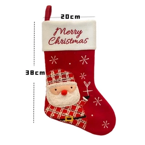 Classic red Christmas stocking with snowman motif and size labels 38cm by 20cm