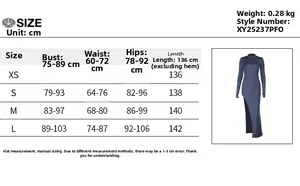 Size chart for backless slim fit slit maxi dress with bust waist and hips measurements