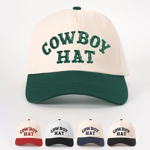 Baseball Cap Color Block Embroidered Cowboy Hat Letter Adjustable Curved Brim Sun Protection Outdoor Leisure Hat