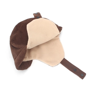 Winter thermal corduroy trapper hat for kids with thick fleece lining and ear flaps