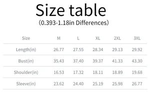 Detailed size guide table for men's athletic long sleeve shirt with imperial measurements