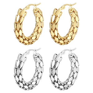 18K gold and silver stainless steel earrings with snake scale mesh texture