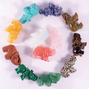 Hand-carved 1.5-inch crystal elephant figurines in diverse natural gemstones and crystals