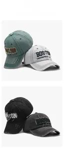 Détail de la broderie BOSTON sur casquettes en coton délavé en plusieurs coloris rétro