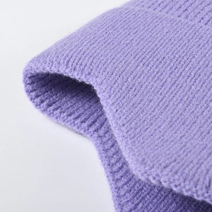 Chic lavender thick ribbed knit beanie hat for women featuring warm ear protection