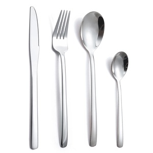 Set di posate minimalista da 4 pezzi in acciaio inossidabile argento dal design moderno