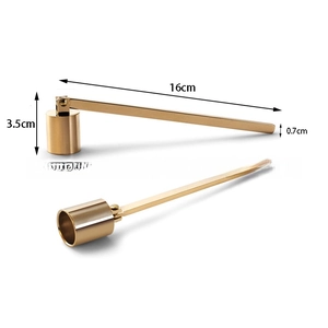 Polished gold stainless steel candle snuffer with a pivoting bell and 16cm handle