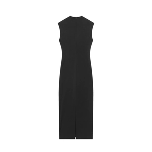 Eng anliegendes schwarzes ärmelloses Maxikleid mit Reißverschluss und elegantem Schlitz