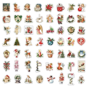 50pcs vintage Christmas stickers featuring Santa and reindeer for festive holiday decoration