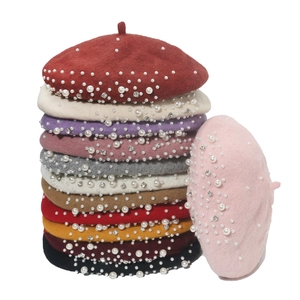 Wool Beret Hat For Women With Artificial Pearls And Rhinestones Elegant Winter Warm French Painter Hat
