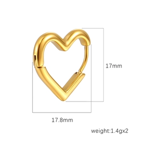 Orecchini a cerchio a cuore dorati da donna, misura 17mm con dimensioni e peso dettagliati