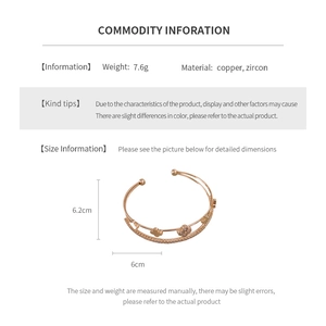 Detail view of double-layer clover bangle in rose gold copper with zircon inlay dimensions