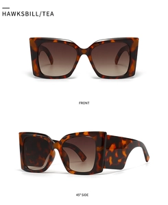 Front and 45-degree side view of retro thick-frame tortoiseshell sunglasses for women