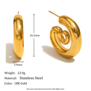 18K gold plated stainless steel chunky C-shaped hoop earrings with size specifications
