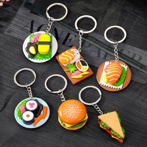 Realistic Simulation Food Keychain Resin Burger Sushi Sandwich Bag Pendant Cartoon Japanese Cuisine Accessory