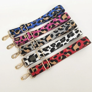 Adjustable leopard print bag strap with metal hooks in multiple vibrant colors