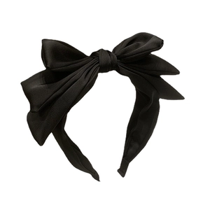 Classic black triple-layered satin bow headband with high crown design for women