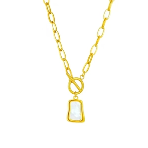 18K gold titanium steel necklace with rectangular white shell pendant and OT clasp