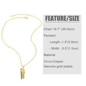Size chart showing St. Jude pendant dimensions and 19.7 inch gold plated chain necklace
