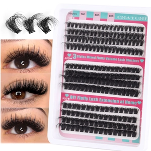 DIY cluster lash kit with 70D, 80D, and 90D mixed fluffy volume lash extensions