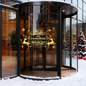 Christmas Window Cling Gold Reindeer Static Sticker PVC No Glue Double Sided Glass Door Showcase Holiday Decoration