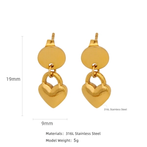 Élégantes boucles d'oreilles cœur en or 18k en acier inoxydable 316L pour femmes