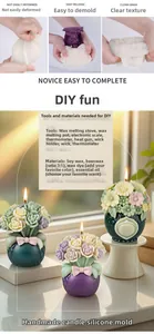 Silicone mold set for DIY flower basket candles with bow detail and materials guide